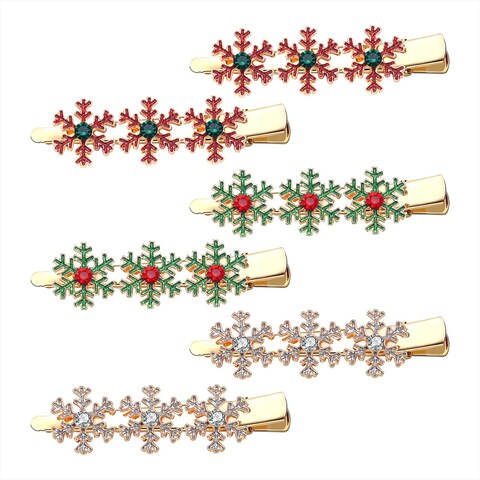 Christmas Snowflake Hair Clips Crystal Winter Snowflake Flower Alligator Hairpin Hair Accessories for Women Girls Holiday Parties Gift Multicolor