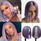 10 Inch Human Hair Wigs Purple Short Bob Wigs None Lace Front Wig for Black Women Machine Made Wigs Full Ends 150% Density Full Head Glueless Soft Silky Straight Hair Bob Wig