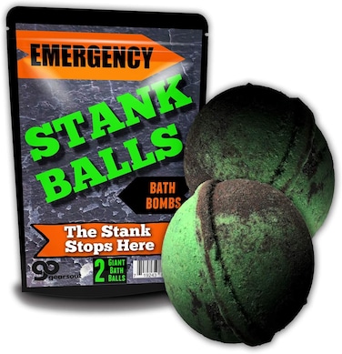 Emergency Stank Balls Bath Bombs - Funny Bath Bombs for Men - XL Bath Fizzers, Black and Green Marbled, Handcrafted in the USA