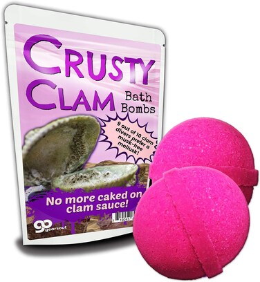 Crusty Clam Bath Bombs - Funny Giant Clam Design - XL Bath Fizzers for Women - XL Pink Bath Balls, Handcrafted, Made in America, 2 pk
