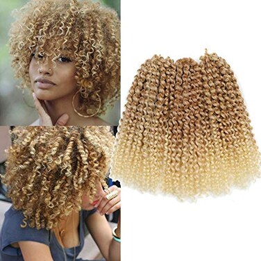 Kinky Curl Short Hairstyle 8 Inch 3pcs/pack Afro Kinky Twist Hair Blonde Soft Synthetic Crochet Braiding Hair Extention (blonde)