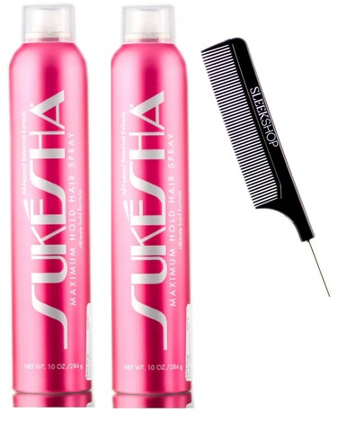 Sukesha Maximum Hold Hair Spray, ultimate hold aerosol formula (with Sleek Steel Pin Tail Comb) (10 oz / 284 gram - pack of 2)
