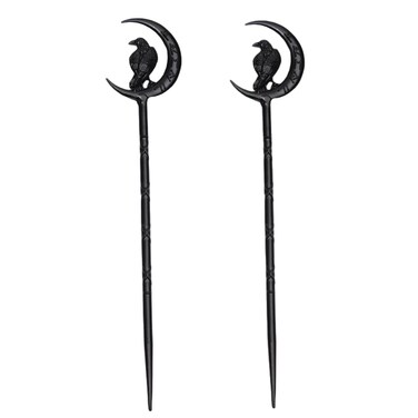 2PCS Retro Viking Hairpin For Women Raven and Moon Hair Accessories Hair Styling Pins (RLMN)