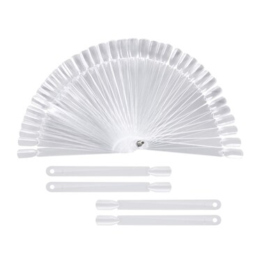 200 Pieces Nail Swatch Sticks Clear Square Nail Tips Nail Color Display Sticks Nail Swatches with Metal Screw Holder Fan Shaped Plastic Sample Sticks