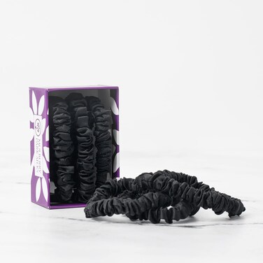 Mulberry Park Silks 100% Pure Silk Scrunchies, 3 Pack - Prevents Frizz, Reduces Breakage, Gentle On All Hair Types, Hair Accessories (Black, Small (Pack of 3))