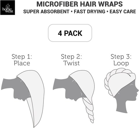4 Pack Microfiber Hair Wrap Towels, Drying Turbans for Wet Hair, Dry Towel for Women Anti Frizz, Dark Grey/Light Grey