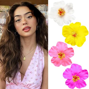 4Pcs Hawaiian Flower Hair Clips for Women,Plumeria Hibiscus Hair Clips Rose Hair Barrettes 3.5 Inch Artificial Flower Clips,Hair Accessories for Vacation Beach Party, Boho Clips for Girls Wedding