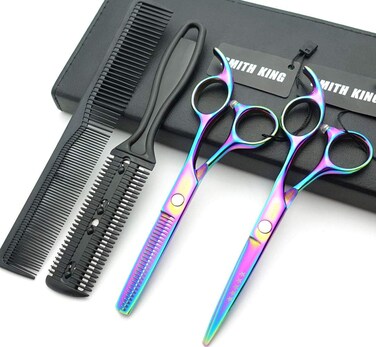 5.5 Inches Hair Scissors with Thinning Comb Hair Cutting Shears Thinning Shears set for Professional and Personal (Rainbow)