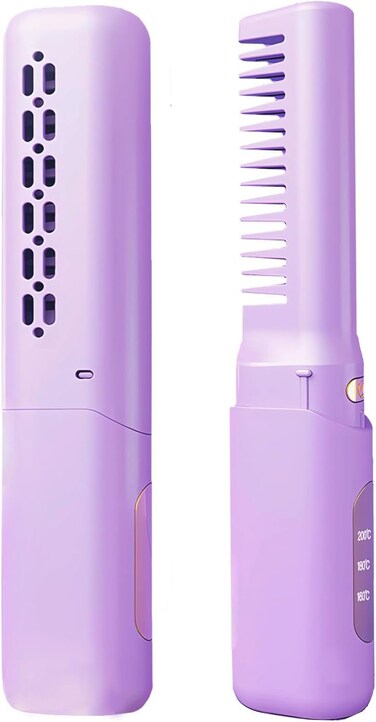 FA FIGHTART Rechargeable Mini Hair Straightener Cordless Heating Comb Iron LCD Display USB Portable Travel Heat Brush