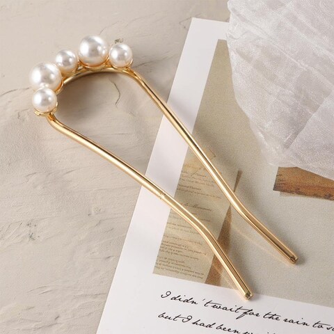 2 Pieces Gold Pearl U Shape Hair Fork,Pearl Hair Sticks Classic Elegant Hair Accessories Bridal Ornaments Fashion U shaped Hair Fork Hair Pins Hair Care Hair Accessories