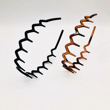 2Pcs Black Brown Zigzag Headband Headband with Teeth Tooth Headband for Women Plastic Wavy Hair Comb Headband Zig Zag Plastic Tooth Hair Comb Plastic Headband for Hair Accessories
