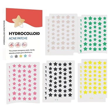 200 Pc Cute Star Pimple Stickers Acne Patches for Face, Hydrocolloid Zit Covers, 5 Colors Treatments and Masks （11cm*8cm）