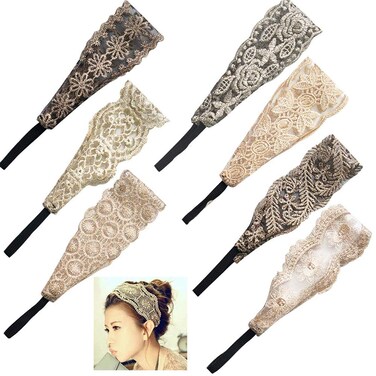 7 PCS Lace Headbands Women Girls Wide Headbands Lace Turban Headbands Soft elegant Hair Band accessories for Fashion
