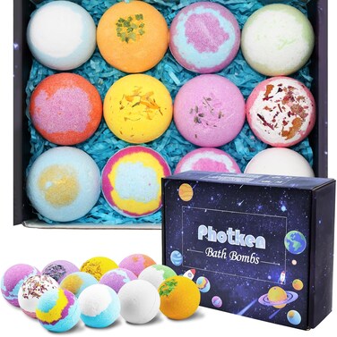 12Pcs Bath Bombs Gift Set, Fizzy Bubble Organic Bath Bombs for Kids Women Men, Handmade Natural Vegan Bath Bombs with Different Organic Essential Oils, Perfect for Bubble and Spa Bath