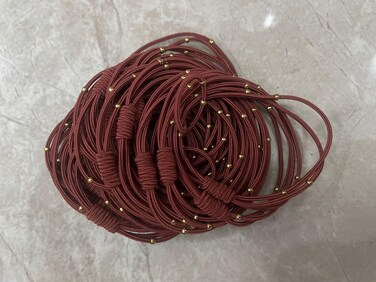 Fashion Hair Ties Bracelets with Golden Beads, Thin Hair Elastics Tie Korean, 24 PCS Burgundy.