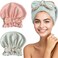 Jseng Microfiber Hair Towel Caps for Women with Cute Bowtie, 2Packs Fast Drying Hair Towel Caps for Curly Long Wet Hair Anti Frizz