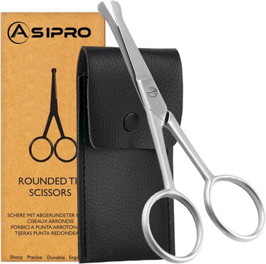 Nose Hair Scissors for Men &amp; Women with Pouch - Rounded Tip, Blunt Nose Scissors for Facial Hair Grooming