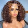 Venice Hair Highlight Brown Hair 13x6 Virgin Curly Lace Front Human Hair Wigs Pre Plucked Hairline With Perimeter Baby Hair Bleached Knots (14inch, Highlight Brown 150% density)