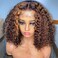 Venice Hair Highlight Brown Hair 13x6 Virgin Curly Lace Front Human Hair Wigs Pre Plucked Hairline With Perimeter Baby Hair Bleached Knots (14inch, Highlight Brown 150% density)