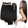 D&Eacute;BUT Synthetic Hair 6 Bundles with Simple Closure Yaki Straight Weave Heat Resistant Kinky Straight 7pcs High Temperature Fiber 16 18 20 Inch 250g for Full Head 1B Black