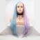 Lace Front Wigs Pink (Purple) and Blue 2 Colors Silky Long Straight Hair Christmas Festival Synthetic Wig for Women, Pre Plucked 24" Lace Wig with Natural Hairline and Baby Hair