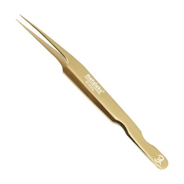 Professional Golden Tweezers for Eyelash Extension Hand Crafted Japanese Stainless Steel Precision Tweezers (Oblique Tip)