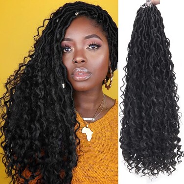 6Packs Goddess Locs Crochet Hair,22Inch Curly Faux Locs Crochet Hair Hippie Locs Crochet Braids Long Crochet Goddess Faux Locs for Black Women（22inch 1B）