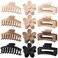 12 Pack Large Flower Matte Claw Clips 4.3 Inch Rectangle for Women Thin Thick Curly Hair, Banana Clips Strong Hold jaw clips, 3 Styles, Neutral Colors