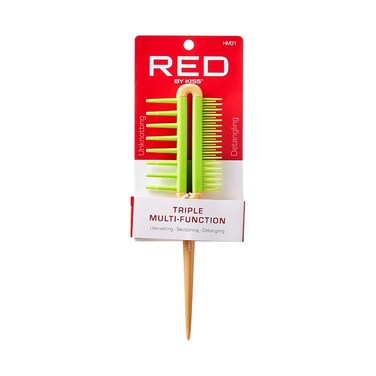 Red by Kiss Detangling Brush for Adults &amp; Kids, Long &amp; Wide Tooth, Mixed-Length Detangler Comb with Rat Tail for All Hair Types