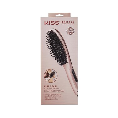 KISS Bristle Straightener Heat Brush, Digital Temperature Control Up To 410&deg;F, 90 Minute Auto Shutoff, Cool-Tip Ionic Bristles, Lightweight Handle, 360&deg; Swivel Cord, 1.25 Lbs.