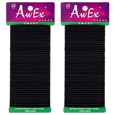 AwEx Black Hair Bands for FINE Hair,0.12 inch (3 mm) in Thickness,5.5 inches(140 mm), Regular Loop Hair Ties,No Metal Elastics,Ponytail Holder for THIN Hair