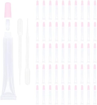 50 PCS Empty long slim 15ml squeeze pink lip gloss tubes lip oil sofe lipgloss tubes (pink lid)