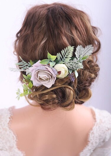 Kercisbeauty Purple Floral Hair Comb for Bride Women Garden Wedding Headpiece Girls Prom Hair Dress Violet Flower Headband