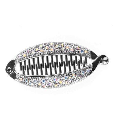 Silver Stylish Hair Pin Hair Clip, Fashion Women Girl Banana Fish Shape Hairpin Rhinestone Hair Clip Grip Barrette Headwear Beauty and Personal Care