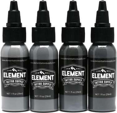 Gray Tattoo Ink Set Battleship Color Shading Blending Grey 4 Shades Professional Pigments (1 oz)
