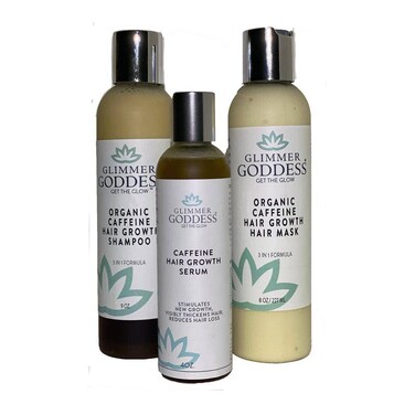 Organic Caffeine Hair Growth Set - Sulfate Free Shampoo, Conditioner &amp; Protein Hair Growth Serum - Stimulates Hair Growth, Strengthens, Thickens, Reduces Hair Loss - Natural, Vegan, Cruelty-Free