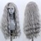 ELESTY Long Wavy Grey Hair Synthetic Lace Front Wig for Women Pree Part Loose Curly Glueless Lace Wig Natural Looking Heat Resistant Fiber Synthetic Lace Wig for Daily Cosplay Use