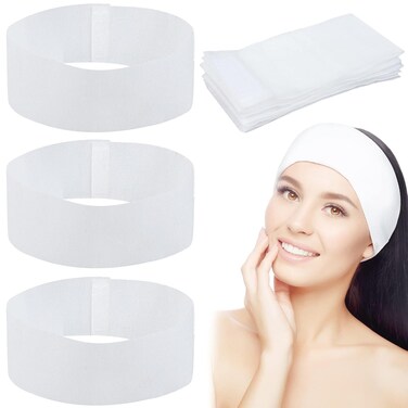 128 Pieces Disposable Spa Facial Headbands Stretch Non-Woven Facial Headband Soft Skin Care Hair Band with Convenient Closure for Women Girls Salons Esthetician Supplies, White Large