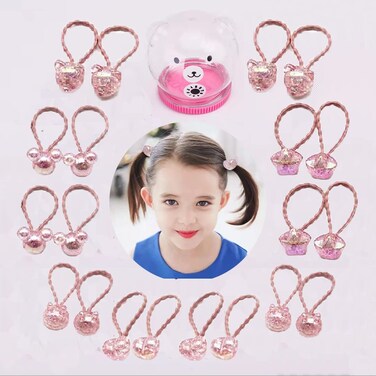 20 Pcs Pink Hair Ties With Ball Bubble Glitter Cute kids hair ties, Soft No-metal Hair Elastics Stretchy Ponytail Holder Hair Accessories for Toddlers Kids Teens