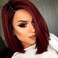 Red Ombre Short Bob Straight Synthetic None Lace Hair Wigs Dark Roots Left Part for Women Black &amp; Burgundy(#1B/99J)