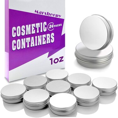 Marsheepy 30 ml（1 oz） 24 Pack Silver Aluminum Round Lip Balm Tin Storage Jar Containers with Screw Cap for Lip Balm, Cosmetic, Candles