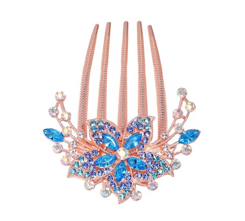 Wedding Bridal Headpiece Rhinestone Hair Comb Women Peacock Hair Clip Side Comb Hair Accessory (Blue A)