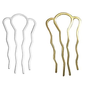2PCS 4 Teeth Metal Hair Combs Pins Side Updo Hair Forks Long Clips for Women's Hair Styling Accessories (Gold and Silver)