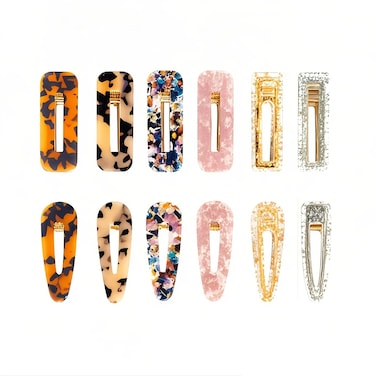 12 Pcs Geometric Alligator Hair Clip Set Acrylic Resin Hair Clips Hollow Hair Pins Sweet Headwear Hair Accessories Cute Hair Barrettes Bobby Pins for Women Girls