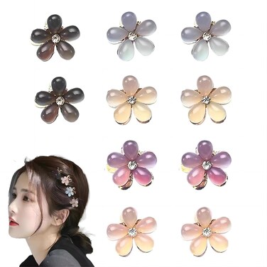 10 Packs Mini Flower Crystal Claw Clips Small Opal Hair Clips Spring Floral Pearl Hair Clip Small Metal Hair Claw Barrettes for Women's and Girls Hair Accessories