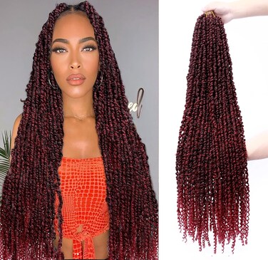 30 inch Passion Twist Pre-Twisted Ombre Red Crochet Hair,6Packs Bohemian Burgundy Long Passion Twists Braiding Hair Water Wave Pre Looped Passion Twists Braids for Black Women (Tbug,30inch,6Packs)