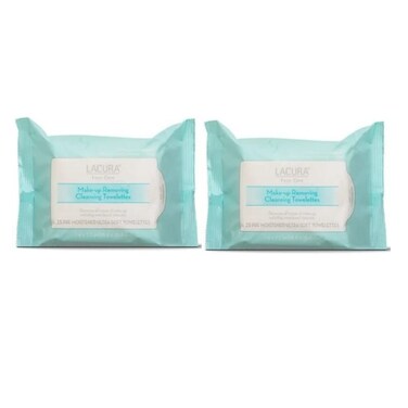 Lacura Face Care Make-Up Removing Cleansing Towelettes 7.4 x7.2in 18.8 x 18.3cm 25ct (Two Bags)