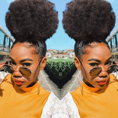 Yebo Synthetic Short Afro Ponytails for Black Hair African American Curly Pony Tail Hair Pieces(#4)