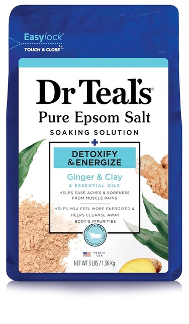 Dr Teal's Epsom Salt Soaking Solution, Detoxify &amp; Energize, Ginger &amp; Clay, 3lbs (Packaging May Vary)