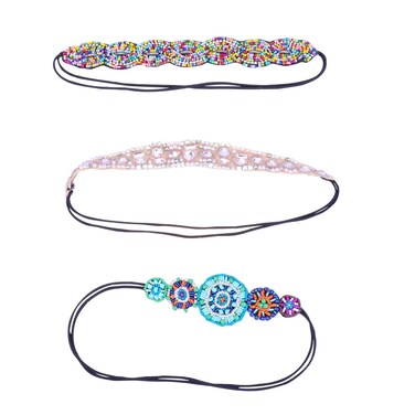 Minkissy Rhinestone Beaded Headband, 3pcs Crystal Beaded Elastic hairbands Hair Accessories No Slip Jeweled Head Wraps for Women Girls